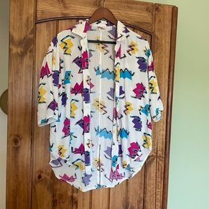 Vintage white funky abstract print button down shirt